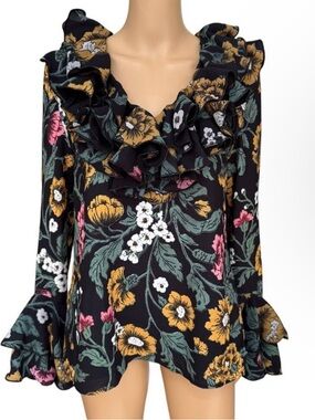 C/MEO Collective Black Floral Ruffle Blouse